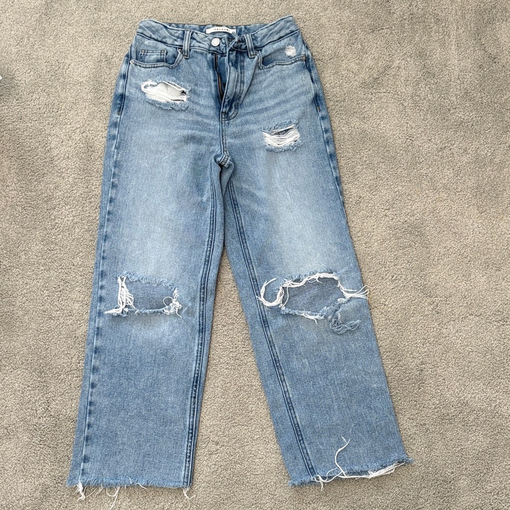 PacSun Light Blue Distressed Straight Leg Jeans